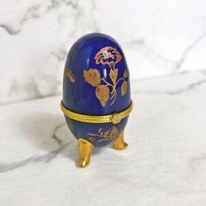 Vintage Indigo Collectible egg trinket box jewellery box